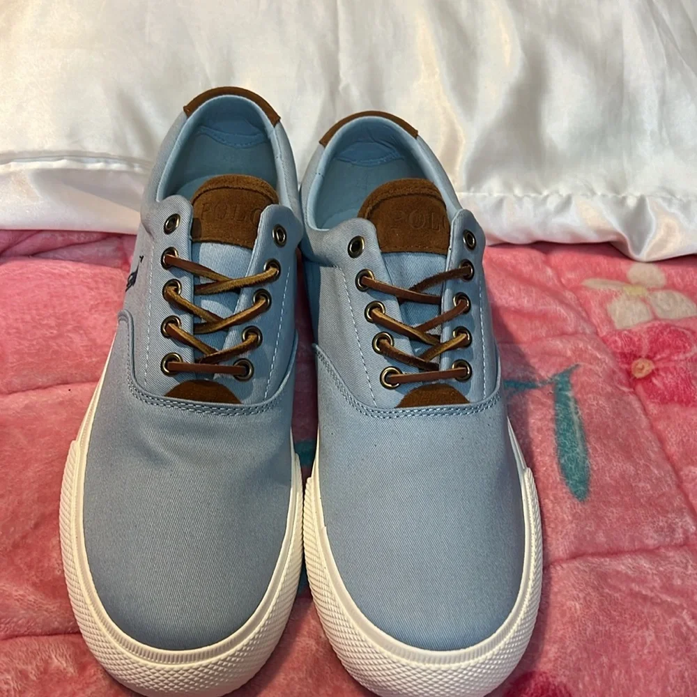 Vintage Polo Ralph Lauren Suede Trim Vaughn Dick Shoes Lt Blue. Size:10